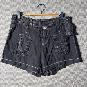 Pete & Greta by Johnny Was Utility Cargo Shorts UN-SEX Graphic Grommet Belt Y2K